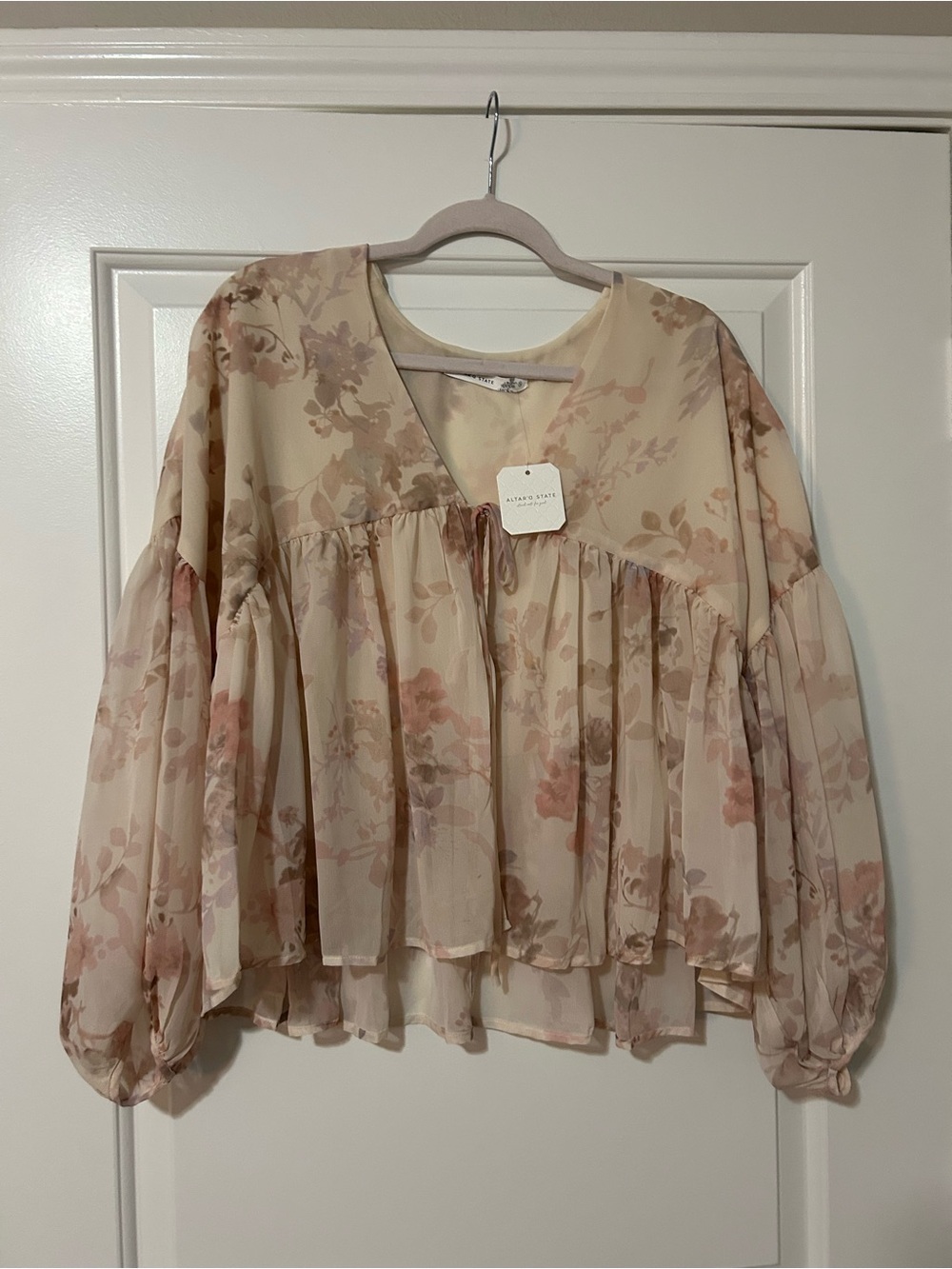 Altar'd State Floral Peasant Blouse - Cream & Blush